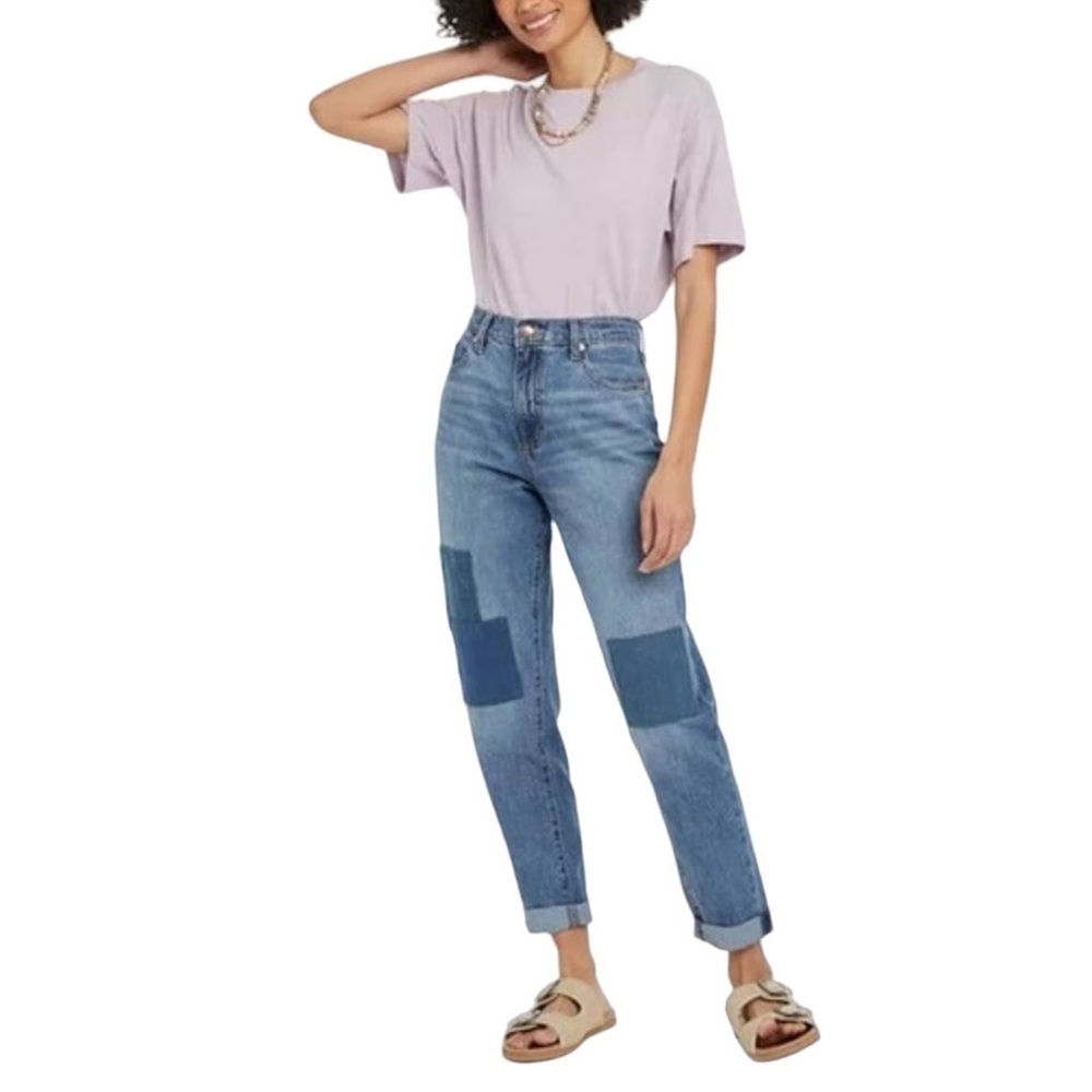 NWT 100% Cotton Blue Patchwork Boyfriend Jeans